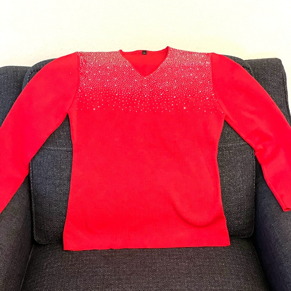 Rhinestone sweater, Red XL. NEW
